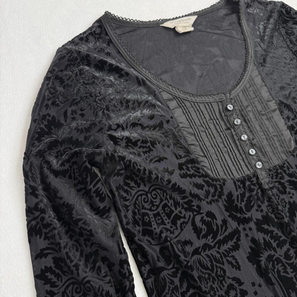 Denim & Supply Ralph Lauren Shirt Womens M Black Scoop Long Sleeve Velvet Floral
